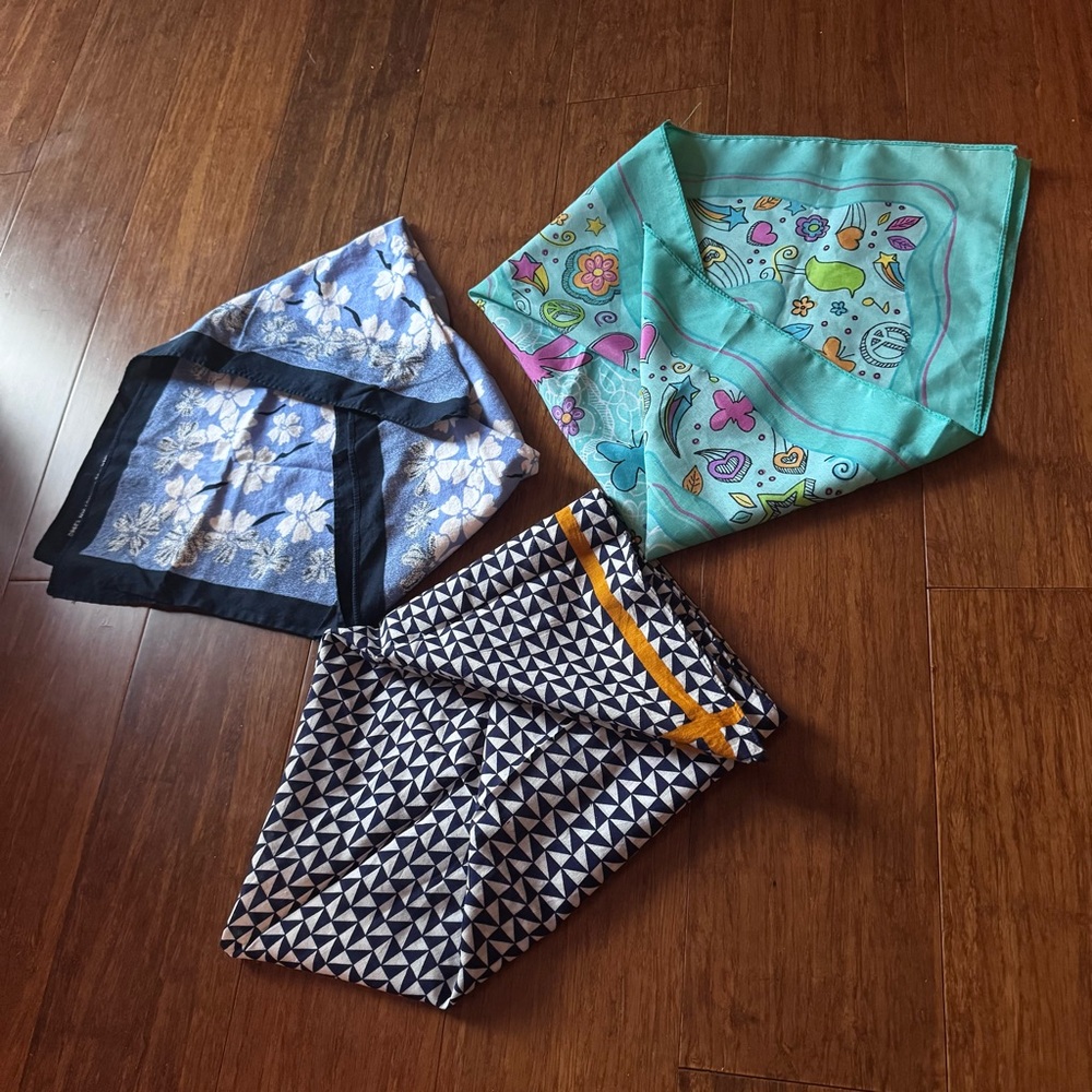 Vintage 3pc Set Bandana Head Scarf Floral Geo Multicolor Art Print Pattern Pack